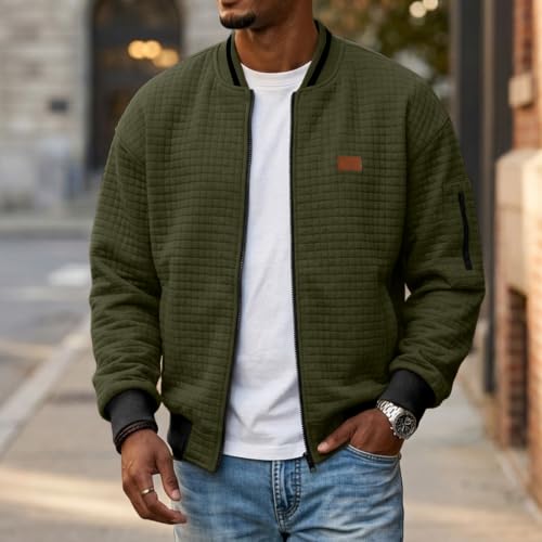 Lightweight Quilted Bomber Jacket Men Zipper Fall Jacket with Sleeve Pocket - image 2