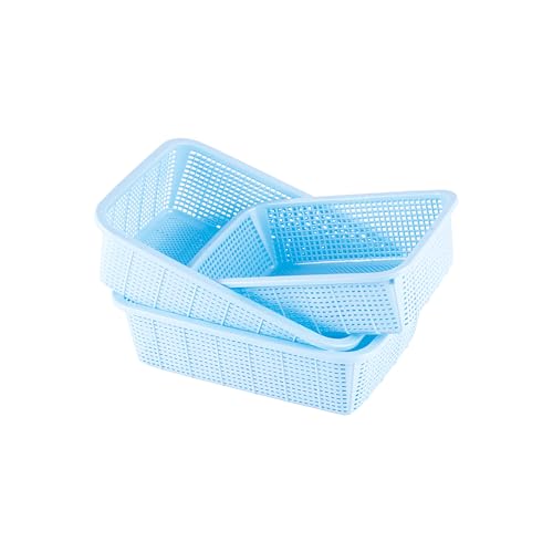 Image of Joyo Scottish Basket Rectangular Multipurpose Smart Storage Basket with Different Size (S, M & L) for Vegetables, Fruits,Cosmetics (Pack of 3) - Blue