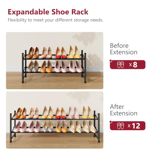 Image of Tajsoon Expandable Shoe Rack for Closet 2 Tier, 28 inch-41 inchStackable, Black