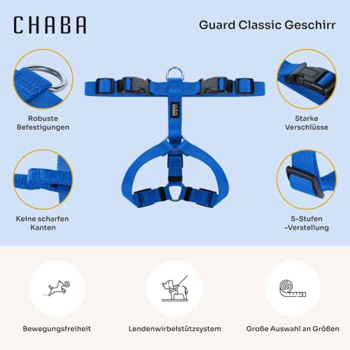 Chaba Guard Hundegeschirr für mittelgroße Hunde mit Kontrolle, Anti-Zug & Würgen, Verstellbar, Komfortabel und Leicht, Classic Step-in Brustgeschirr, Laufgeschirr, Dog Harness, Größe L, BLAU