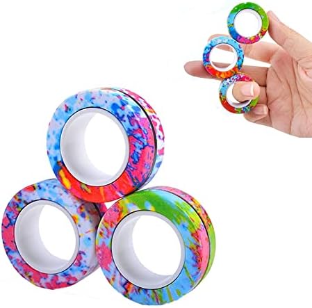 Aionly Stress Relief Magnetic Rings,Finger Spinner Fidget Toys, Decompression Relief Fidget Toys for Anxiety ,Magnetic Fidget Rings Stress Toys Funny Novelty Gifts (white blue)