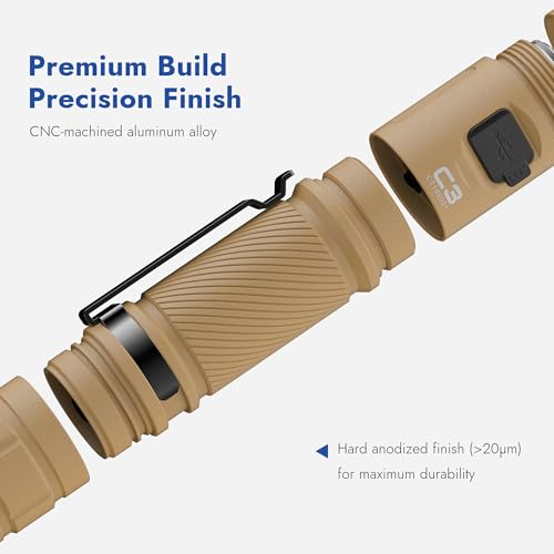 Image of WUBEN C3 Flashlight 1200 High Lumens Rechargeable Flashlights 6 Modes Super Bright IP68 LED Tactical Flashlight for Camping, Home, Emergenc, Inspection, Repair, Tool Gifts for Men(Khaki)