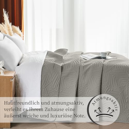 VIVA FINO Colcha Boutí 240x260 cm,Colcha Ultrasónica Gris,Ligera,Suave y Fácil de Limpiar,Doble Cara,Funda de Cama con Motivo de Hojas,Ideal para Todas Las Estaciones,para Cama y Sofá - imagen 4