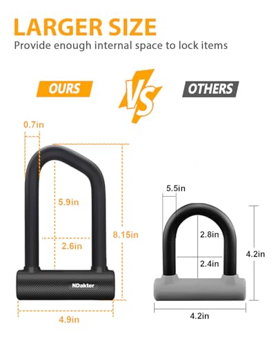 Image of NDakter Motorcycle Chain Locks, Heavy Duty Anti Theft - 18mm Shackle, 4FT x 12mm Thickness Security Chain, Bike U Lock with 3 Keys for Ebike, Escooter, Moped and Gate