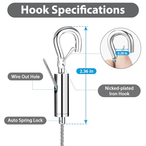 Kit de suspension polyvalent de 10 pièces, fil en acier inoxydable 304 robuste (99,1 cm) avec crochets sécurisés, parfait pour les cadres photo, miroirs, signalisation, rideaux, art mural et plus