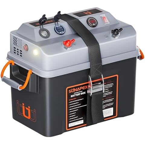 SUNAPEX Smart Battery Box 12V/24V Power Center - Multi Ports & Circuit Breaker for Trolling Motor, Marine,RV & Solar Panel (Battery Not Included) Cover