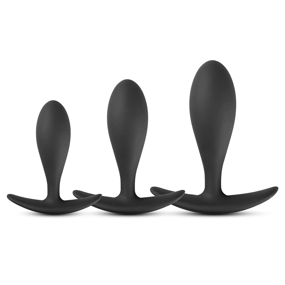 Behorny Premium Grade Silicone Triple Butt Plug Set, Unisex Sex Toy, Black