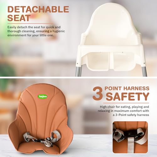Image of Baybee 2 in 1 Baby High Chair for Kids, Baby Feeding Chair with 2 Height Adjustable, Footrest, Tray, Mobile Stand, 3 Point Safety Belt | Kids High Chair for 6 Months to 3 Years (White)