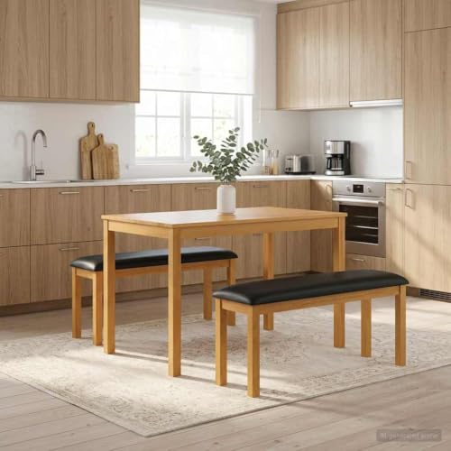Banco de madera de 2 plazas de roble negro de 95 cm para cocina 3