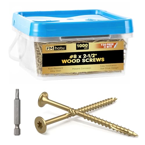 Image of #8 x 2-1 /2 inch Deck Screws, 1000Pcs Star Drive Wood Screws, Rust Resistant Timber Screws for Timber /Log /Landscaping Wood, T20 Star Bit Included, Gold