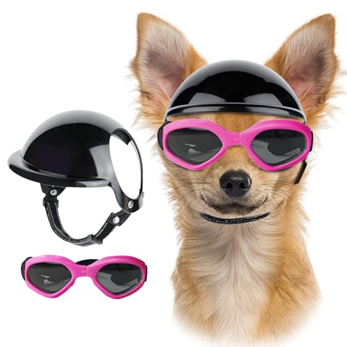 UOSIA 2 Pcs Pet Óculos De Sol E Capacete Set Cão Capacete De Bicicleta Com Buracos De Orelha E Corre