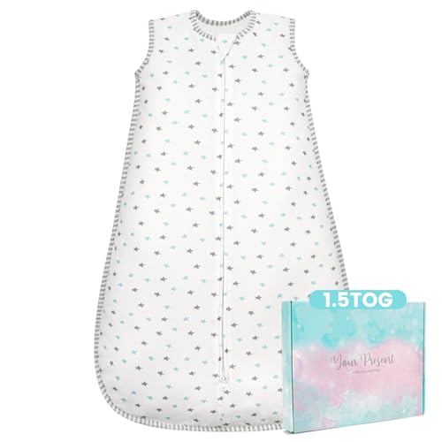 TURMIN Baby Sleeping Bag 1.5 Tog - Cotton Winter Sleeping Bag Baby 6-12 Months Quilted Sleep Sack Soft Warm Toddler Sleep Bag for Boys Girls Essentials Star
