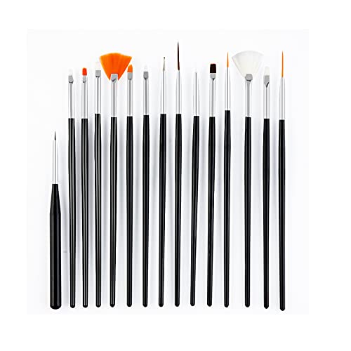 Pinkiou Nail Art Set, 15 stks Nail Painting Borstels met 5 stks Nail Dotting Pennen voor Nail Design (Zwart) - Afbeelding 5