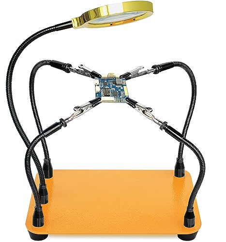 KLSKKJ Helping Hands Soldering Station with 80cm 6X Magnifying Glass, 4 Flexible Arms Solder Helping Hands Magnifier and Third Hand Soldering Tool for Electronic Repair Soldering Jewelry Crafts