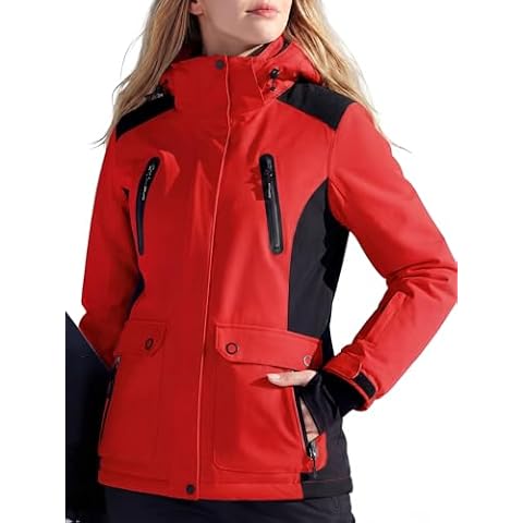 FREE SOLDIER Women's Waterproof Ski Snow Jacket Warm Fleece Lined Winter Rain Jacket Cover