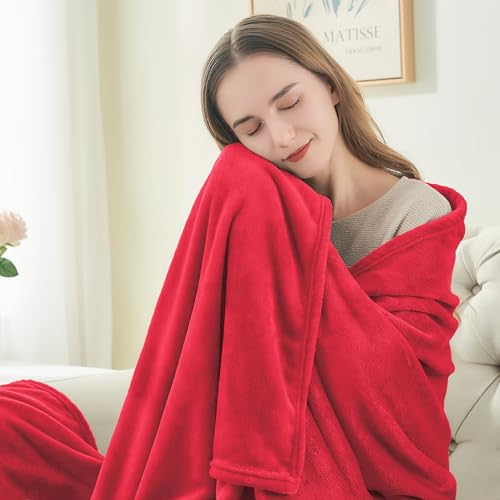 Image of BEDELITE Fleece Blankets Queen Size Red Throw Blankets for Bed, Luxury Plush Cozy Fuzzy Blanket 90x90 inches, Super Soft Warm Lightweight Throw Blanket All Seasons Suitable