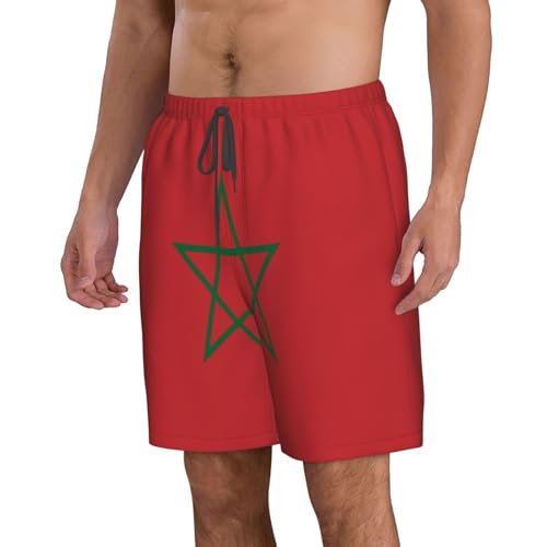 Flag of Morocco Men's Beach Pants-Quick-Dry & Comfortable Mens Beach Shorts for Men, Perfect for Surfing and Everyday Wear White2