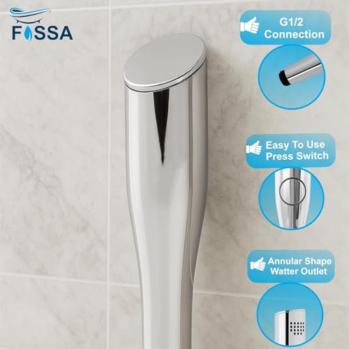 Image of Fossa Italian 1-Year Warranty ABS Health Faucet | Handheld Bidet Sprayer for Toilet | 1 Meter PVC Flexible Hose Pipe and Brass Connector & Wall Hook | Silver (Chrome Finish)