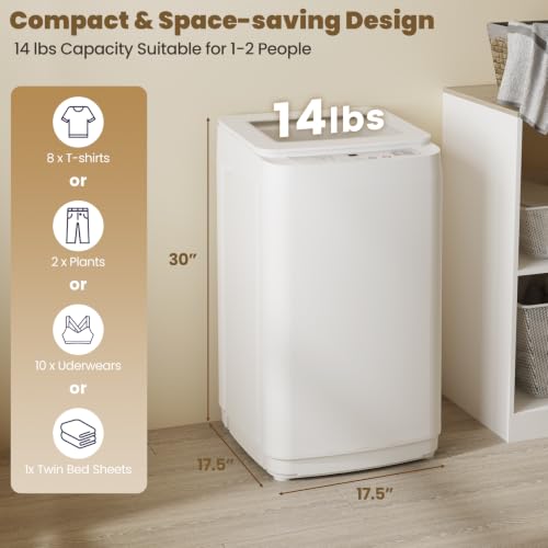 Image of Auertech 14 lbs Portable Washing Machine, Fully Automatic Portable Washer with Glass Lid, 10 Wash Cycles, Compact Capacity Washer and Spin Dryer Combo with Drain Pump for Apartment, Dorm, RV