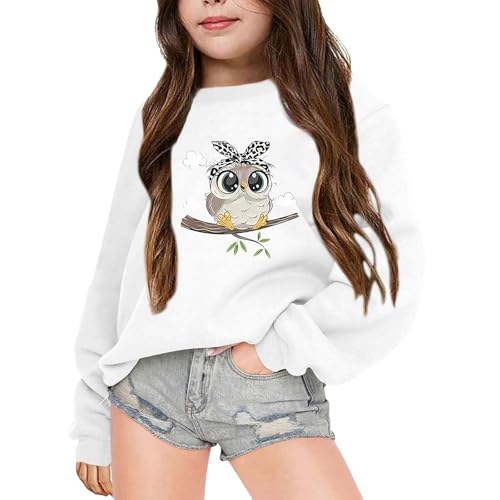 Generisch 2025 Kinder Winter Buchstaben bedrucktes Rundhals-Langarm-Sweatshirt Mädchen Pullover Teenager (White, 7-8 Years)