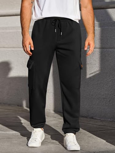 Yousify Mens Fleece Cargo Pants Casual Jogger Elastic Waist Drawstring Hiking Pants Track Sweatpants with Multi Pockets2