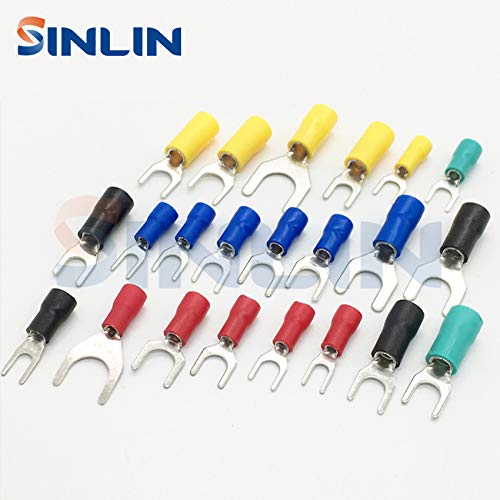 Davitu 500pcs Crimp Terminal SV 5.5-5 AWG12-10 2.63-6.64mm^2 Crimp Fork Spade terminals Fork Terminal Brass SV5.5-5