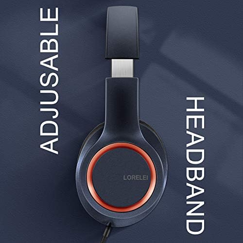LORELEI X8 Over-Ear Wired Headphones with Microphone with 1.45m-Tangle-Free Nylon Line&3.5mm Plug,Lightweight Foldable & Portable Headphones for Smartphone,Tablet,Computer,Mp3/4(Dark Blue) 4