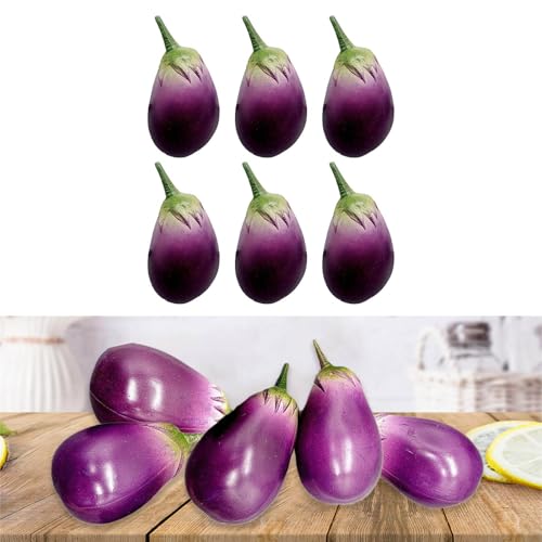 LEYILE 6pcs Realistic Artificial Eggplants Simulation Vegetable Model Fake Eggplants Display Props Home and Kitchen Parties Home