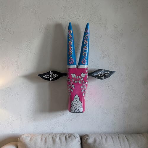Image of DEAL-ART-CRAFT Handpainted Wooden Cow Head Wall Decor for Living Room, Puja Room, Housewarming Gift, 12 inch (Pink)