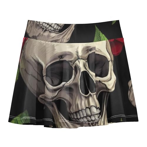 Kids Tennis Skirts Skulls Red Vintage Roses Athletic Shorts for Girls Skorts Toddler Girl Skort 4t2