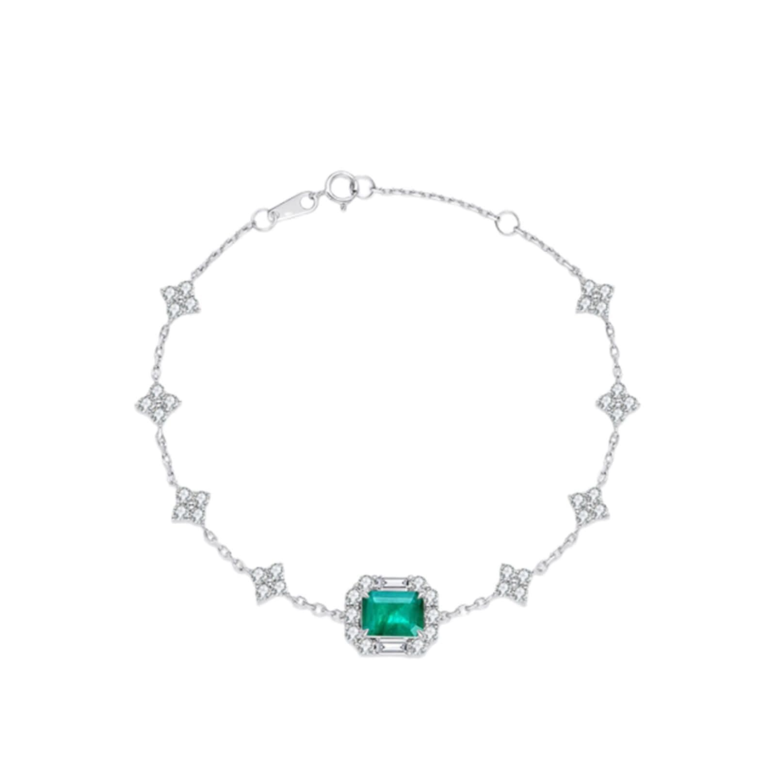 Weißgold Kette Armband 9 K / 14 K / 18 K für Damen, Rechteck mit Erstellter Smaragd 0,63 Karat und Moissanit 1,3 Karat, Verstellbare Länge 16 CM + 5 CM, Armkette Silber Grün Damen