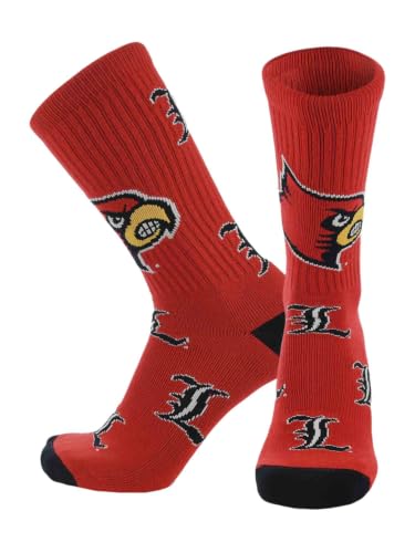 TCK Louisville Cardinals Crew Socks - Mens & Womens NCAA Fan Apparel - Mayhem (Scarlet/Black/White Made in USA Medium)