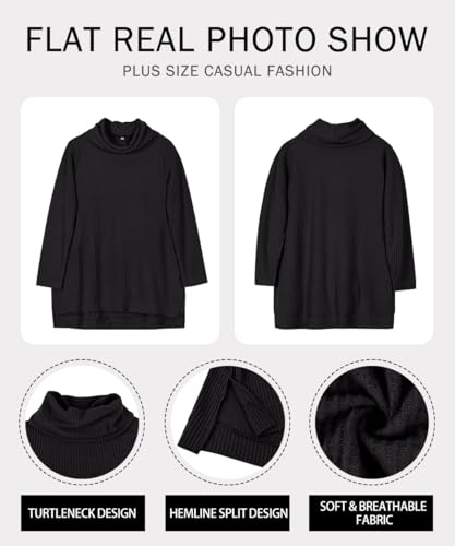 Image of RITERA Women's Plus Size Waffle Tops Long Sleeve Turtleneck Sweater Shirts Knit Tunic Oversized Casual Pullover Blouse XL-5XL