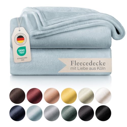 Blumtal Kuscheldecke flauschig - Oeko-TEX zertifizierte Fleecedecke 150x200 cm - Wohndecke 150x200 cm - Decke Couch als Wohn- & Kuscheldecke - Flauschdecke - Wohndecke Kuscheldecke Hellbau