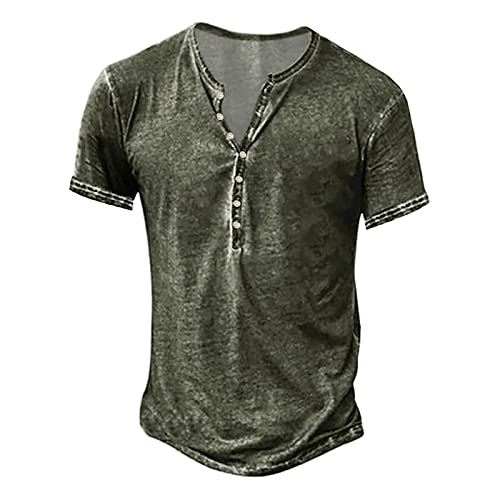 Hemd Herren Kurzarm Henley Shirt Männer Freizeithemd Vintage Casual Leicht Baumwolle Slim Fit T-Shirt