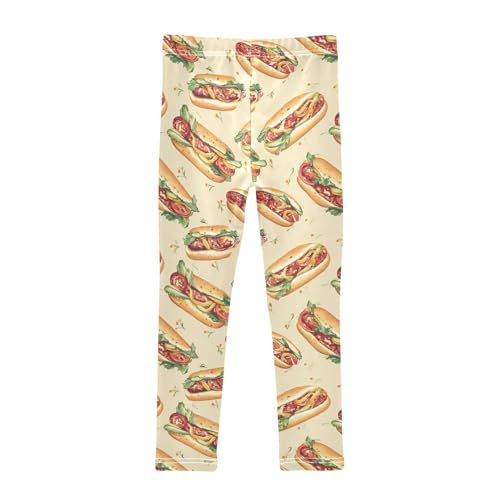 Hot Dog Retro Food Girls Casual Leggings for Kids Printed Long Pant Bottoms Stretch and Soft2