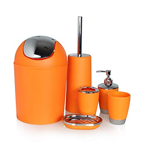 6Pcs Bathroom Accessory Tumbler Toothbrush Holder Bin Soap Dish Dispenser (Orange)