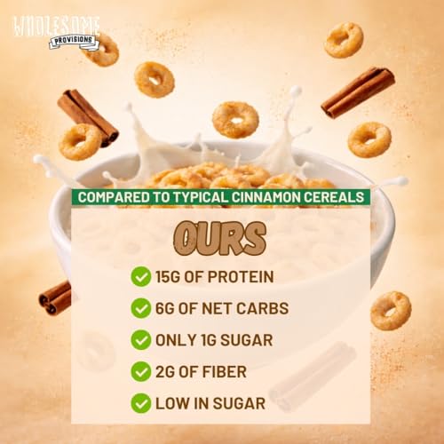 Wholesome Provisions Protein Cereal, Low Carb Cereal, High Protein Cereal, 15g Protein, 6g Net Carbs, High Performance Cereal, 5 Individual Macro-Controlled Packages (Cinnamon)