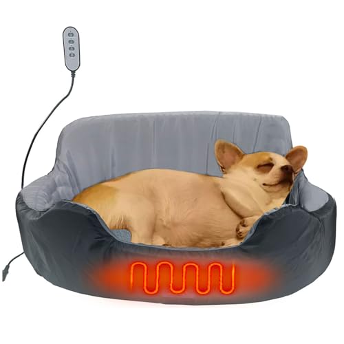 Self-Warming Heated Orthopedic Dog Bed with Dual-Side Comfort (Grey), Reversible Heating Pad for Cats & Small Pets, Waterproof and Machine Washable