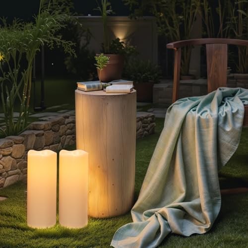 Image of GenSwin Solar Candles Outdoor Waterproof Lantern Ivory White 4 x 10 in | IP65, Sensor for Dusk to Dawn, Large Pillar Flameless LED Candles,Porch Patio Garden Decor, 2 Pack
