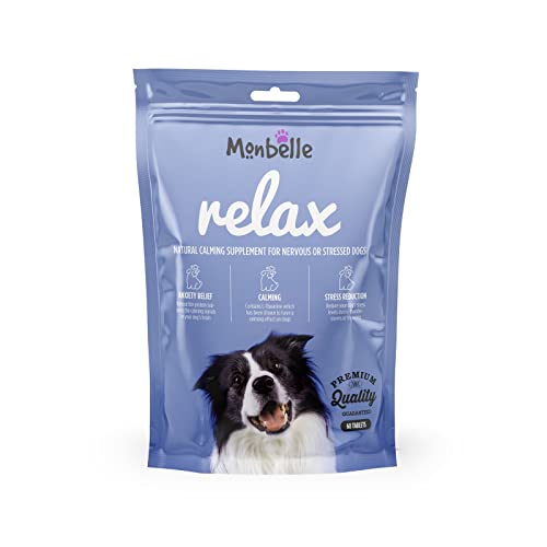 Monbelle Relax Dog Calming Tablets, Natural Anxiety Relief Supplement for Stressed or Nervous Dogs, Supports Healthy Brain Function & Hormone Balance, Vet-Trusted, UK-Made, 60 Tablets
