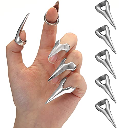 5 Pieces Finger Claw Nail Claw Rings Retro Punk Rock Gothic Talon Nail Halloween Horror Claw Spike Rings Vintage Jewelry Bend Fingertip Claw Halloween Party Accessories Supplies for Nail Art