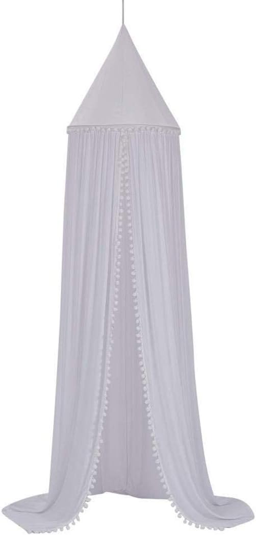 Bed Canopy for Children Round Dome, Cotton Mosquito Net, Room Decoration Reading Nook (White)