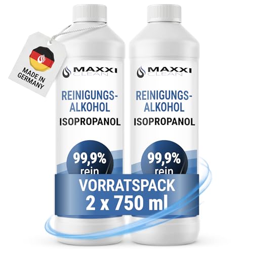 Maxxi Clean 2 x 750 ml Isopropanol 99 9% I Reines Isopropylalkohol I Fettlöser & Entfetter I schnell verdampfend rückstandsfrei I entfernt Lack- und Klebereste I Resin-Reinigung für 3D-Drucker