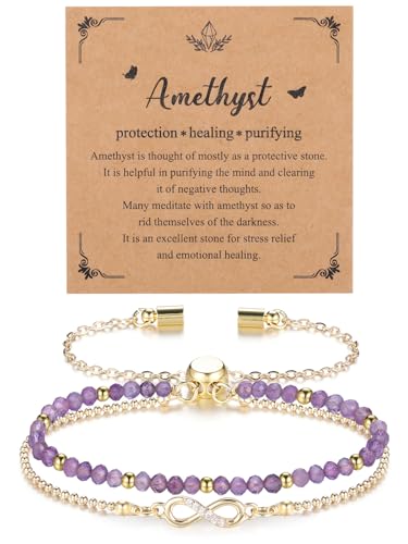 Jovivi Infinity Amethyst Bracelet for Women Healing Crystals Gemstones Purple Gold Bead Adjustable Bracelet for Womens Jewellery Gifts for Women Ladies