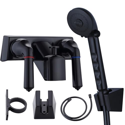 RV Shower Faucet with Hose & Handheld Showerhead 4 Shower Set Replacement Leak & Rust Resistant for RV Camper Motorhome Travel Trailer Indoor/Outdoor Use (Black)