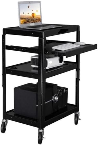 Mobile Workstation Utility Media Cart for School Classroom Office, Rolling Storage Stand with Keyboard Shelf, Projector Rack on Wheels, Compact Rolling Cart with Wheels