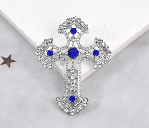 Image of Gyn&Joy Sparkle Crystal Rhinestones Holy Cross Brooch Pin Jewelry For Women Men
