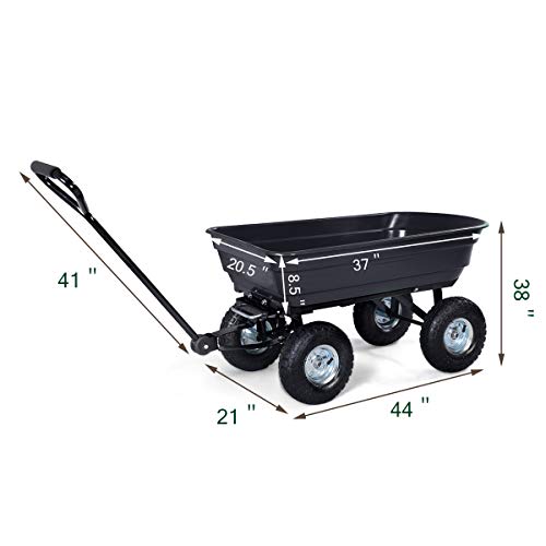 Giantex Dump Cart Garden Dumper 660 Lbs W/Heavy Duty Steel Frame Pneumatic Tires for Lawn Tractor Riding Mowers Yard Barrow Wagon Carrier