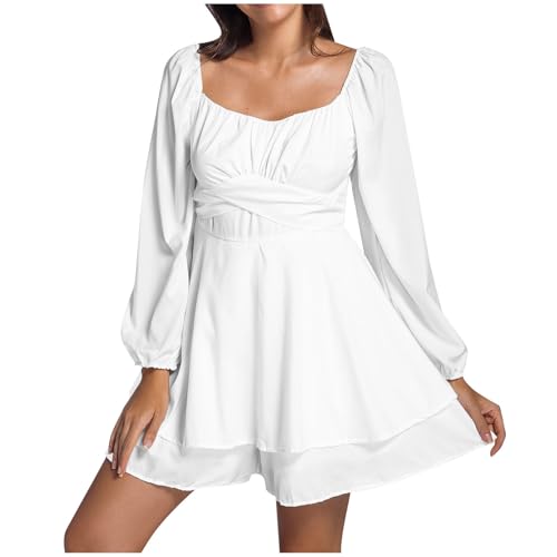 Piratenkostüm Damen, Piratenkostüm Damen Off Shoulder Swing Piratenkleid Weißes Rüschenkleid Einfarbig Knielang A-Linien Kleid Sexy Piratin...